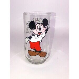Vtg 80s Mickey Mouse Clubhouse Tumbler 12oz Drinking Glass Mickey Waving Disney
